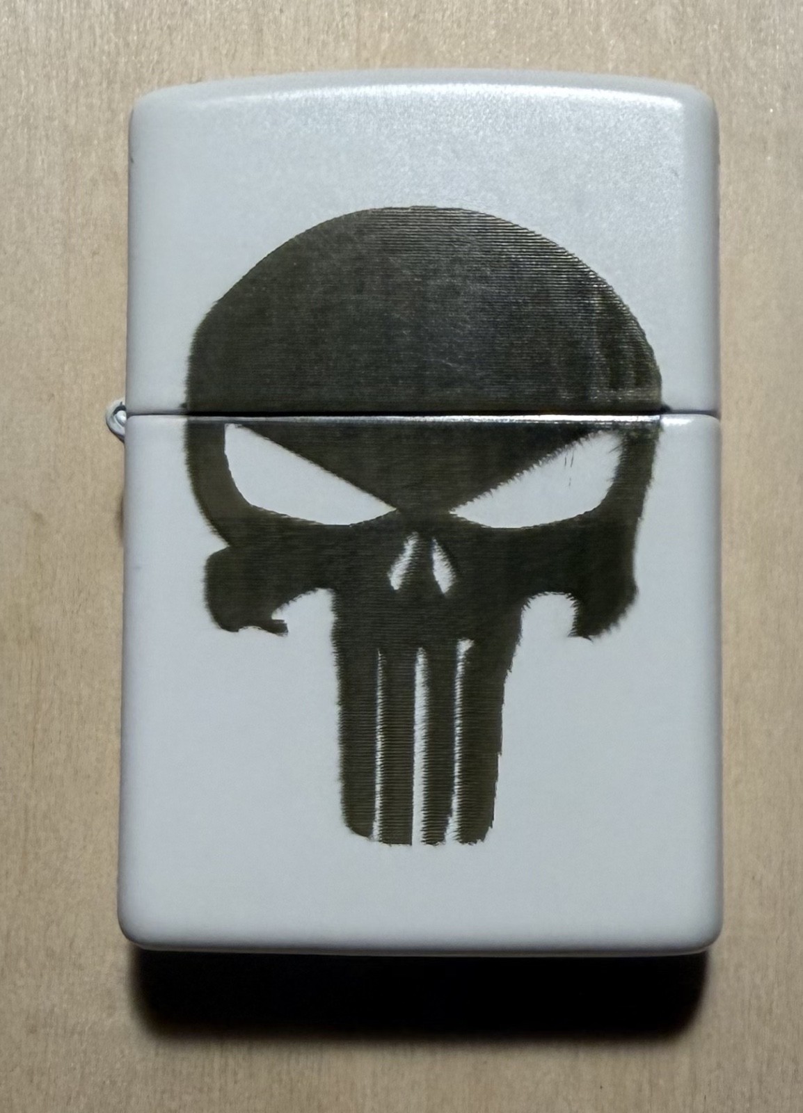Custom Zippo Lighter with Punisher Logo White Matte