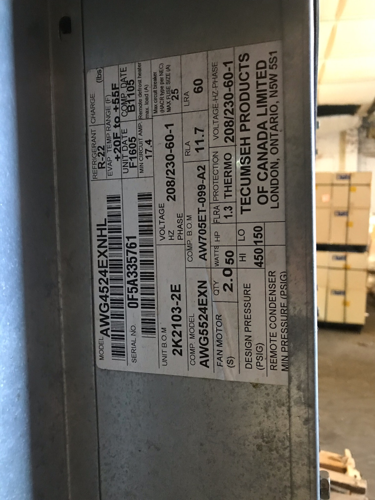 Techumseh walk in cooler condenser