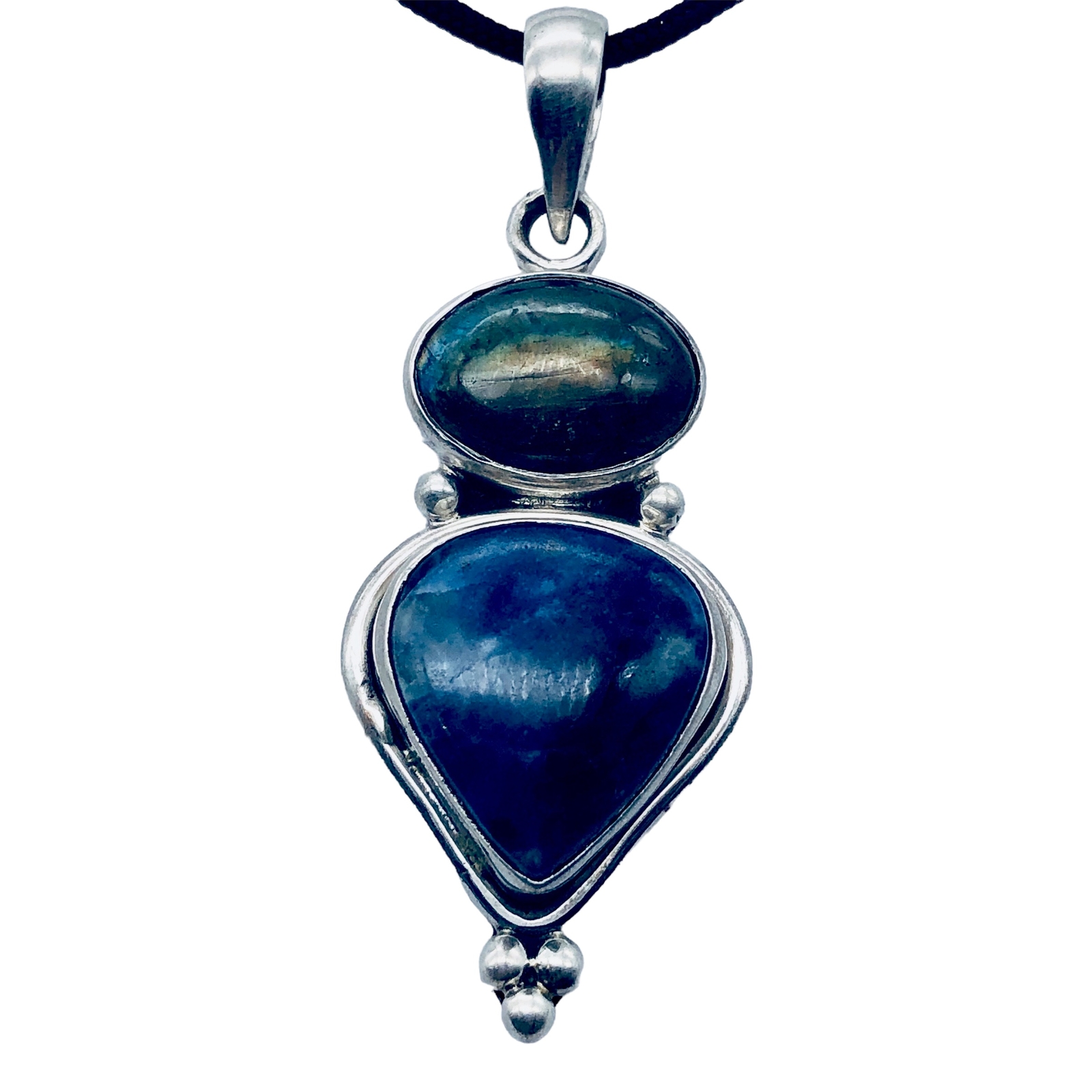 Exotic Labradorite, Blue Sodalite and Sterling Silver Pendant Necklace