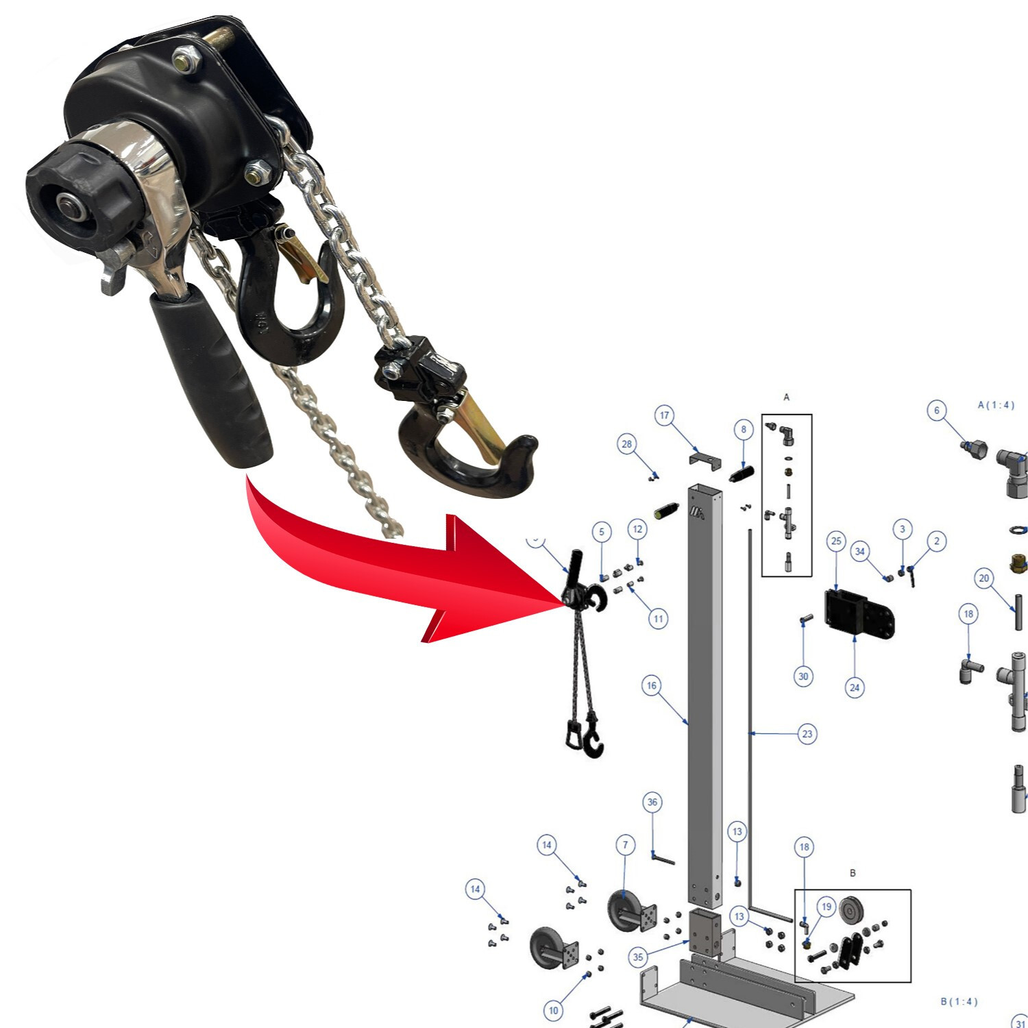Pulling Ratchet with Chain for VAC-N-pull Vacuum Pulling post
