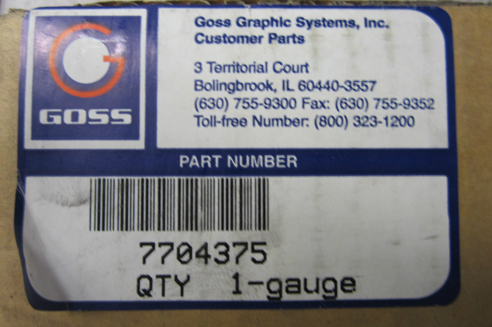 NEW GOSS 7704375 GAUGE