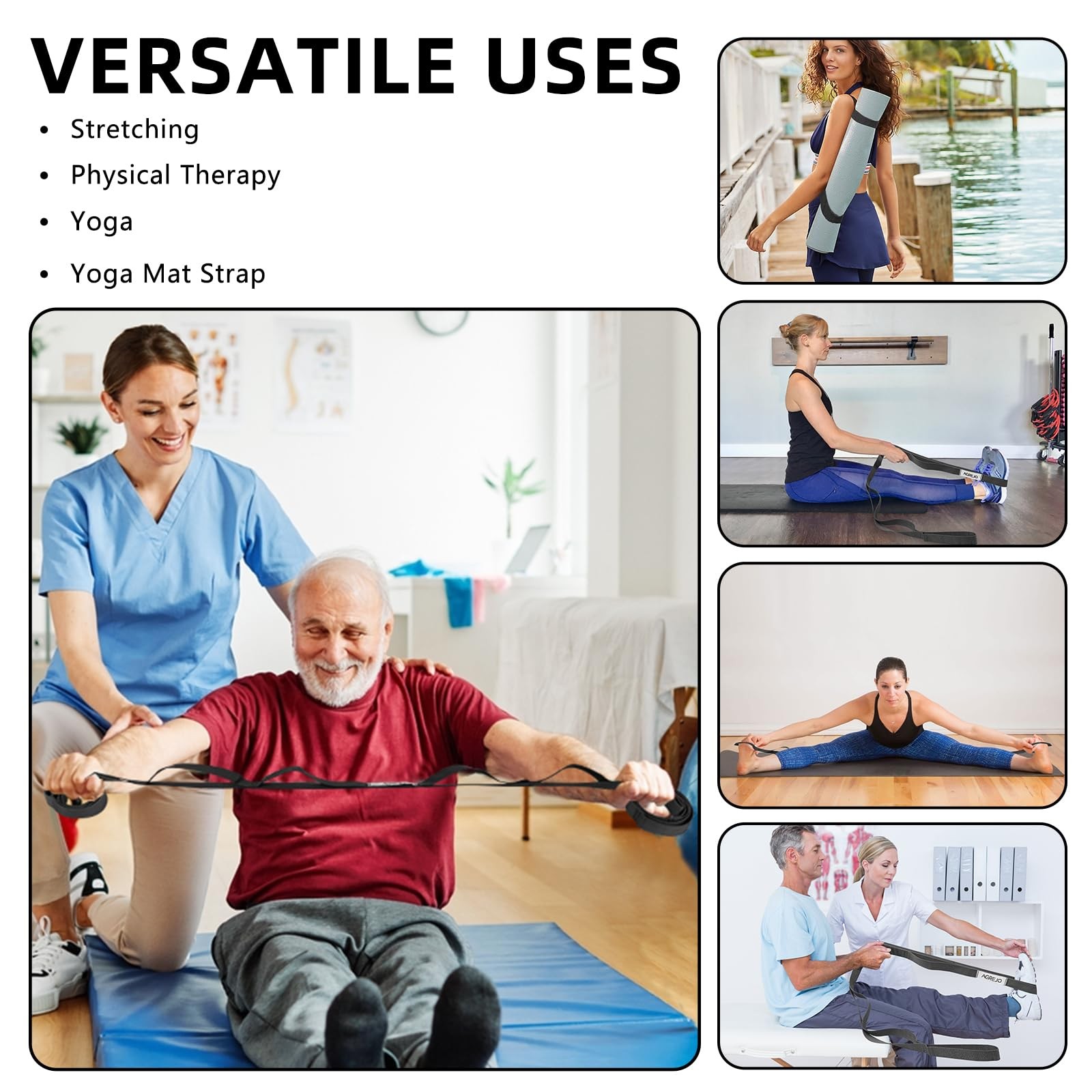 AGREJO Stretching Strap Yoga Strap Physical Therapy for Home Workout, 10 Loops N