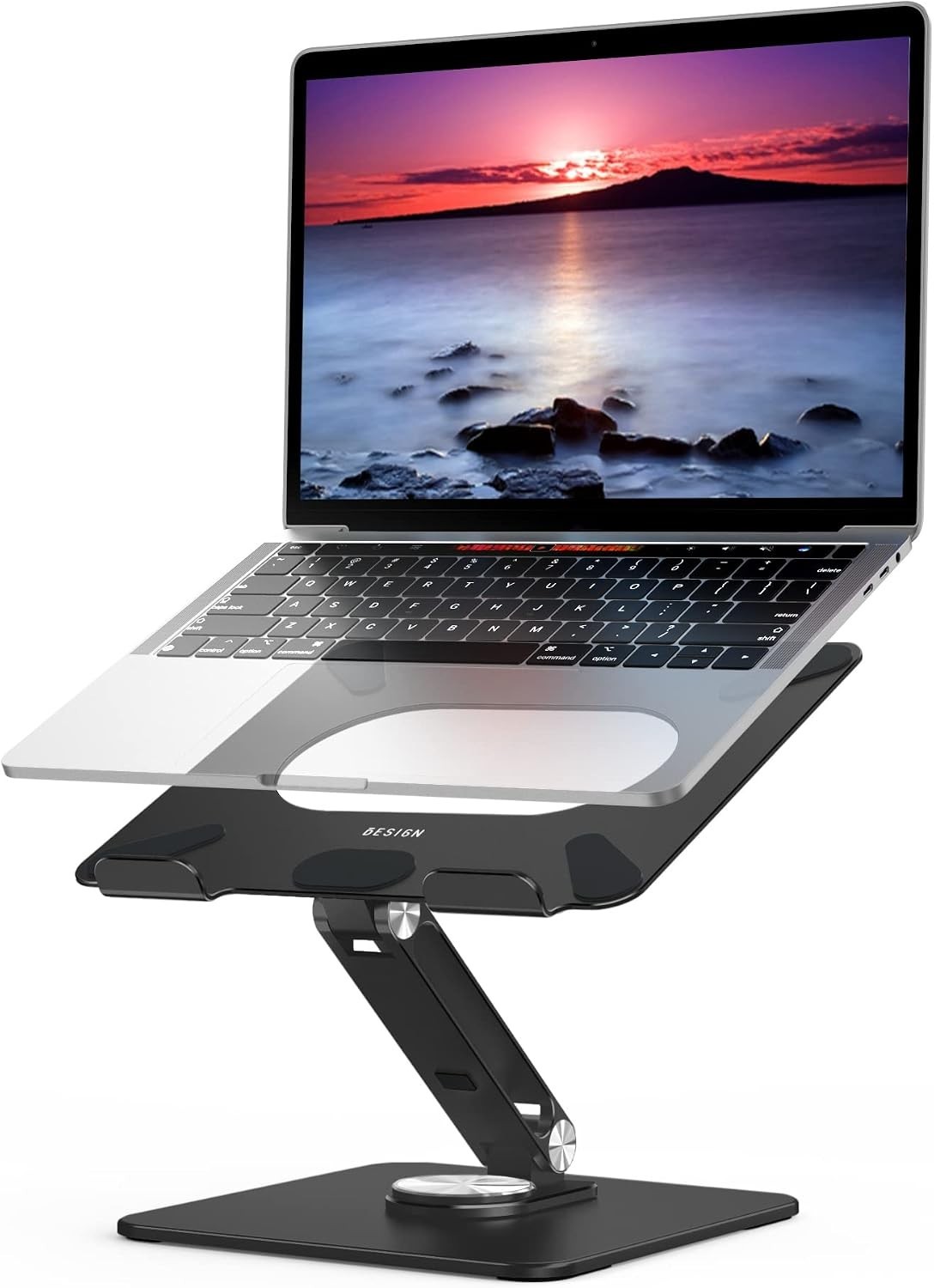 Laptop Stand with 360 Rotating Base, Ergonomic Adjustable Notebook Riser, Fol...