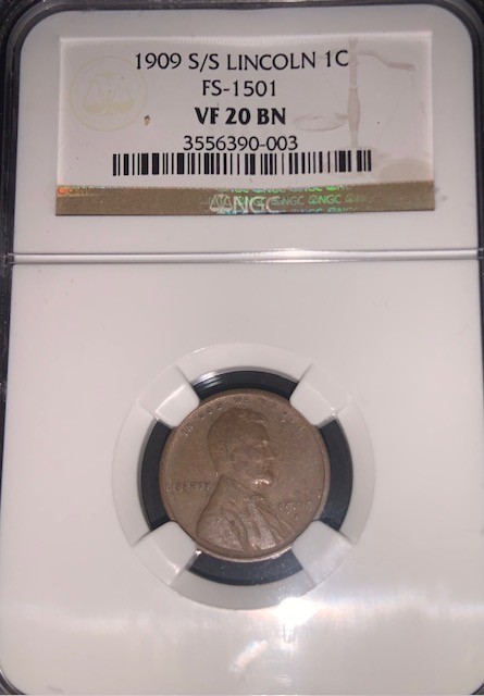 1909 S/S Lincoln Cent FS-1501 - NGC VF20 BN - Terrific Error Coin!