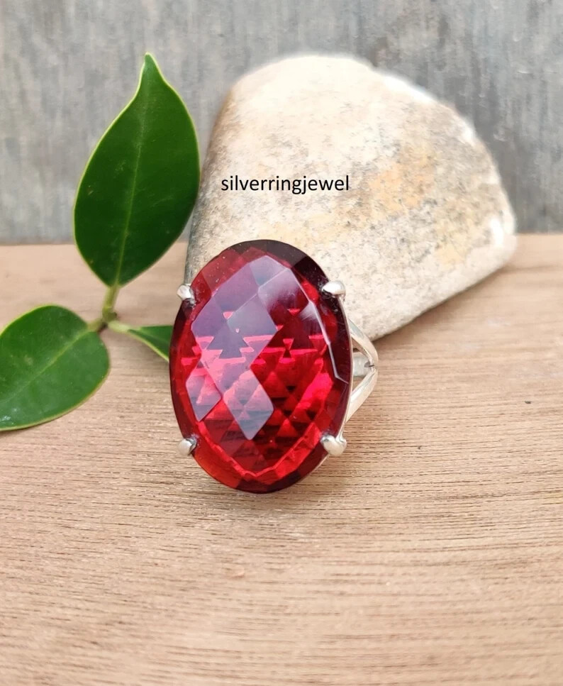 Natural Garnet Ring, 925 Sterling Silver, Gemstone Ring, Designer Ring, All Size