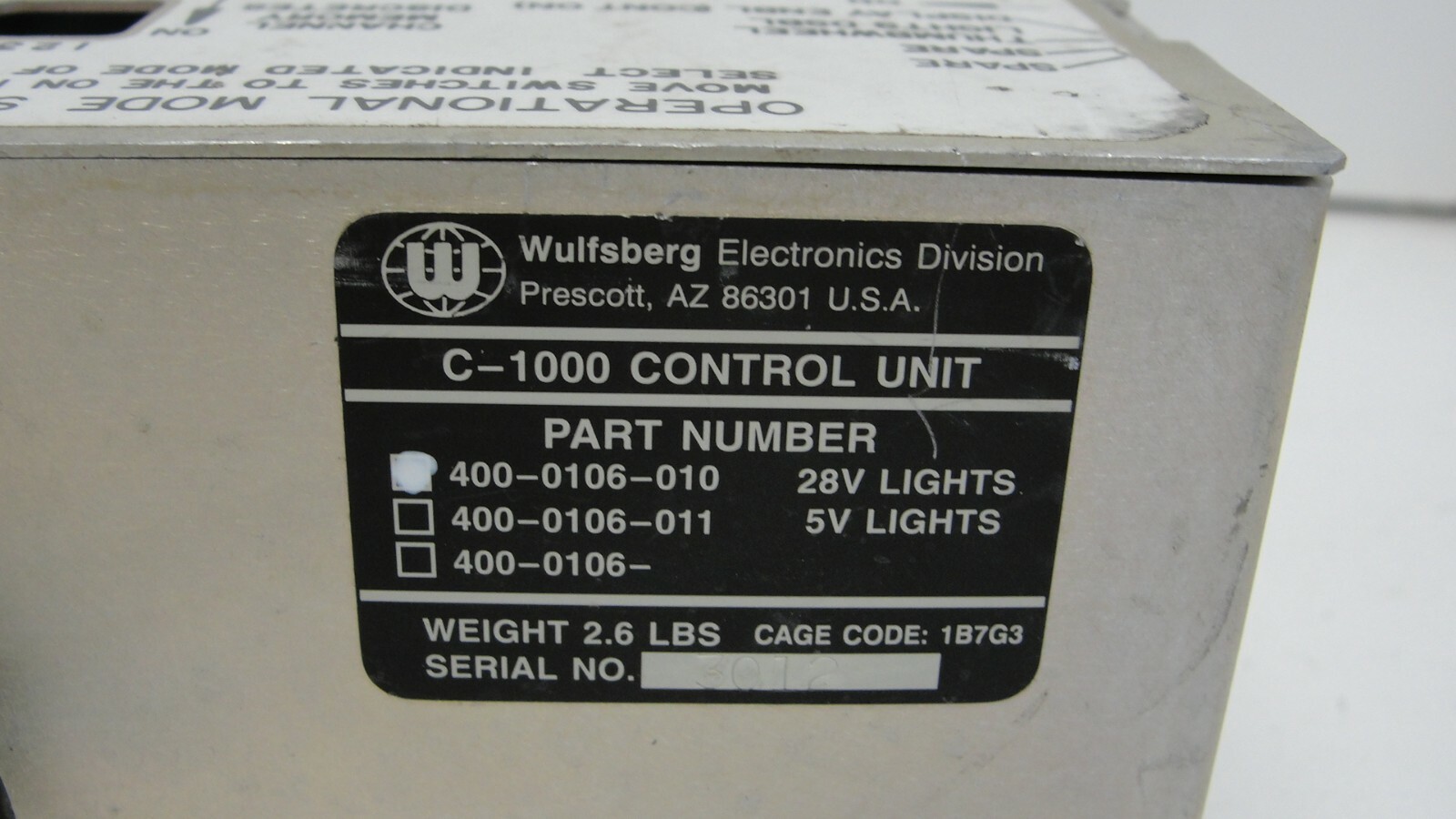 Wulfsberg Electronics Division 400-0106-010 C-1000 control unit