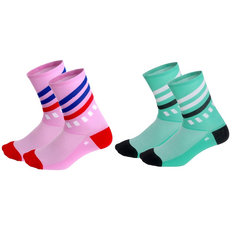 2Pairs Cycling Socks Riding Bicycle Bike Sports Ankle Socks XC MTB Green Pink