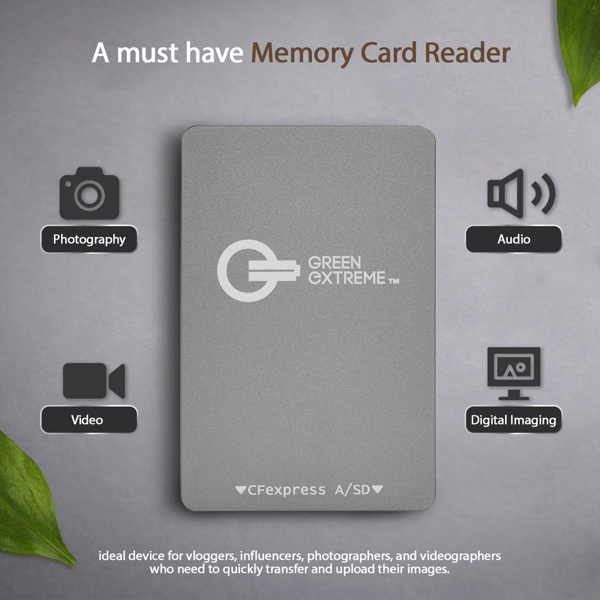 Green Extreme USB-C 3.2 Gen 2 CFexpress Type-A and SD UHS-II Memory Card Reader