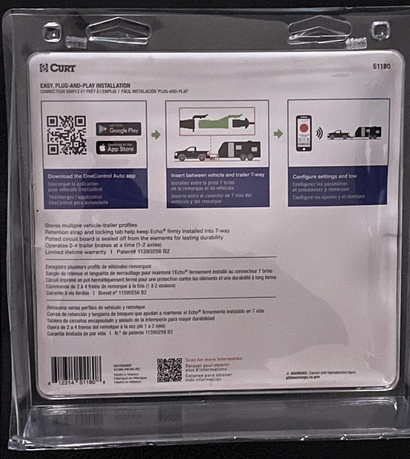Curt 51180 Echo Mobile Electric Proportional Trailer Brake Control W/ Bluetooth