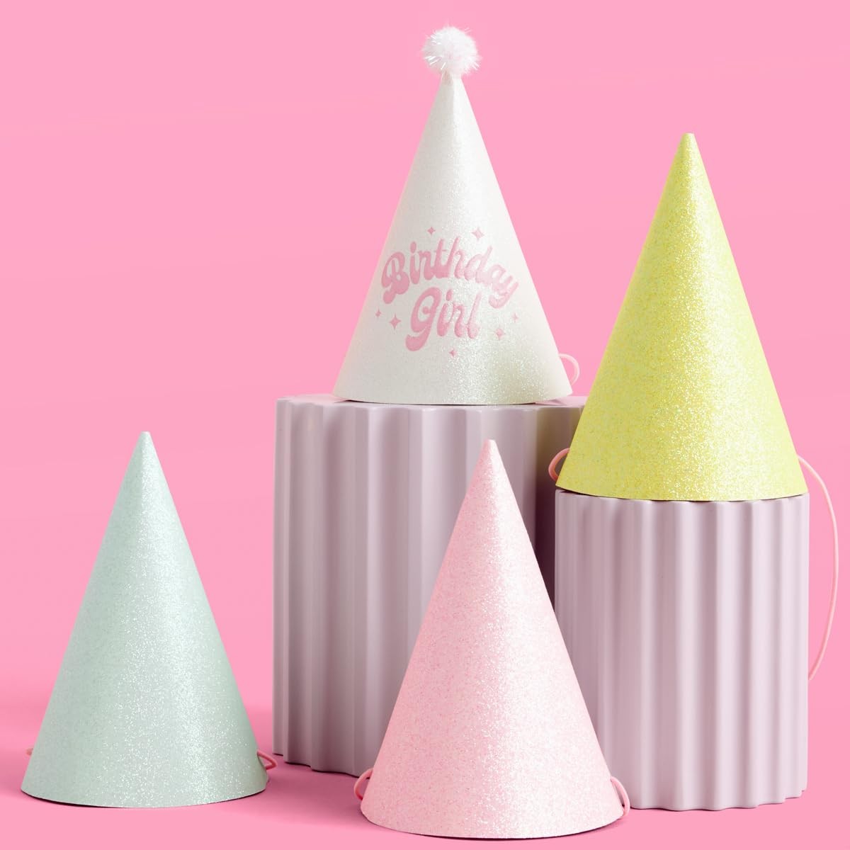 , Party Hats - Fits Adult + - Pastel Rainbow Bday Party, Glitter Girl, Magica...
