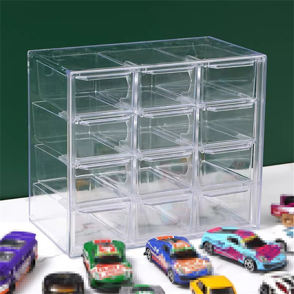 Car Display Case Holds For 1/64 Scale Hotwheels Storage 12 Cars Stackable