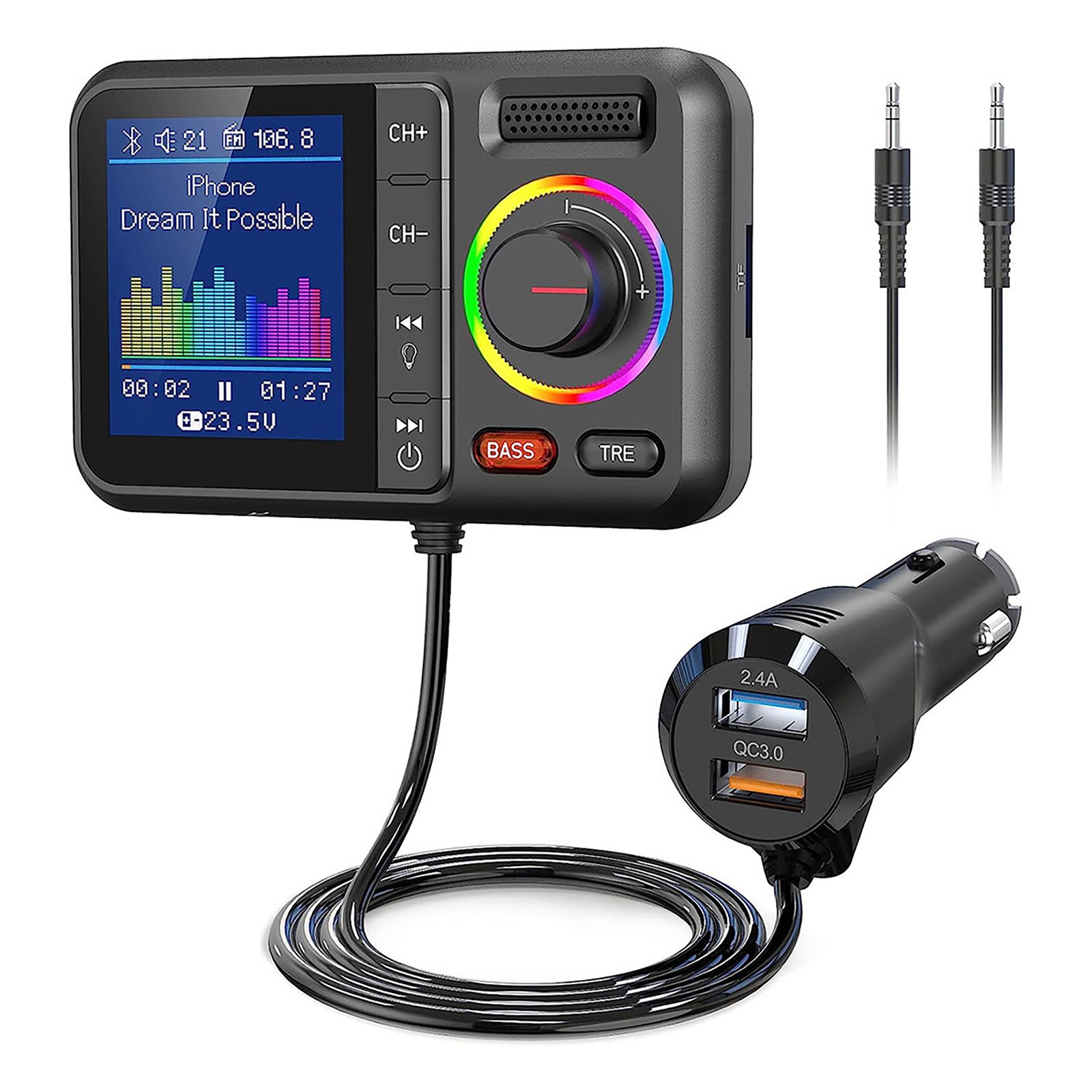 Bluetooth 5.0 Car Wireless FM Transmitter Adapter USB PD Charger Hands-Free
