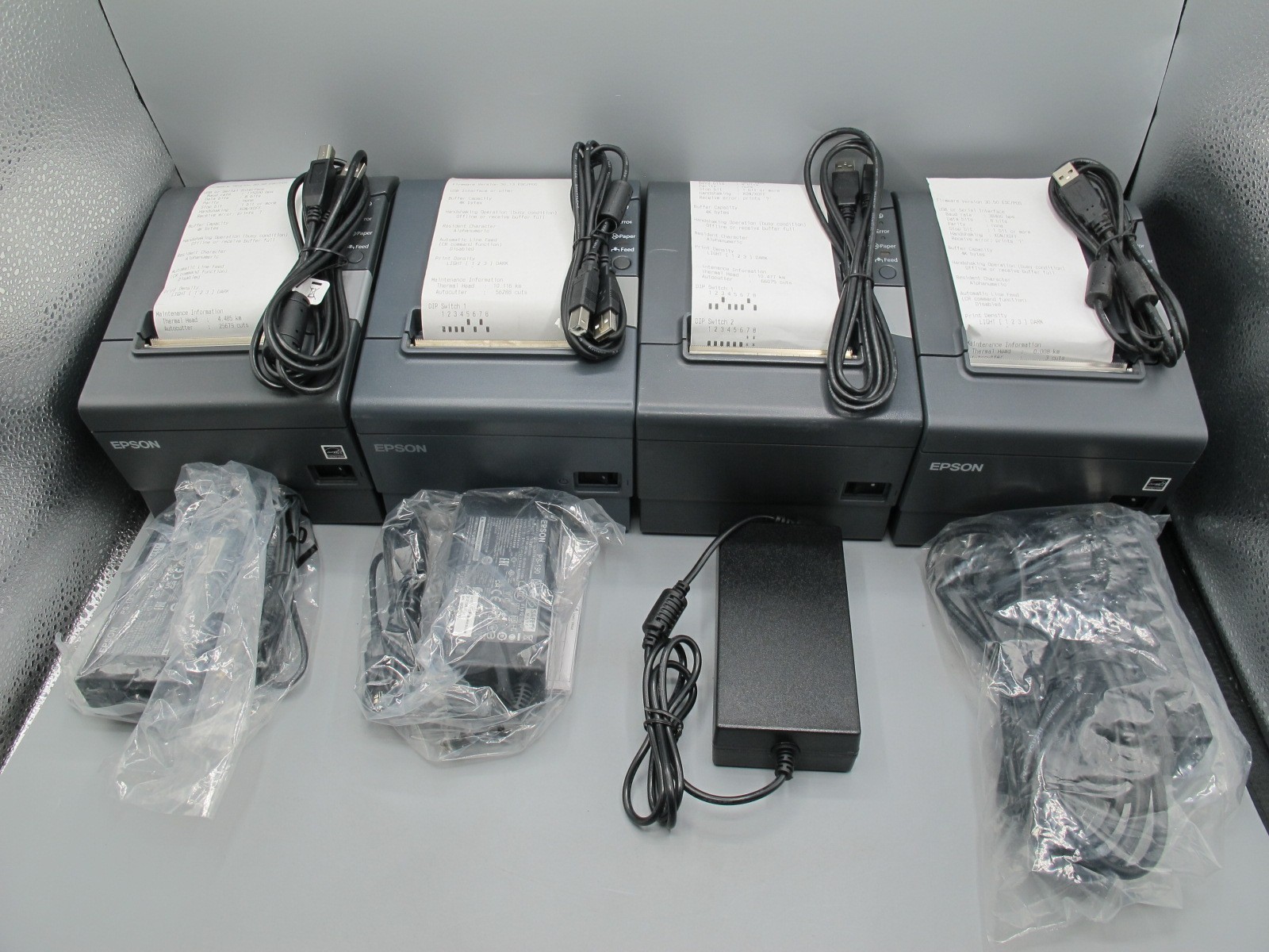 Lot of 4 Epson TM-T88V M244A POS Thermal Receipt Printer USB with Power Supply