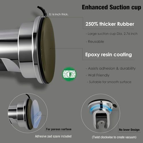 Handheld Shower Head Holder Suction Cup Wall Mount Adjustable 360 Degree