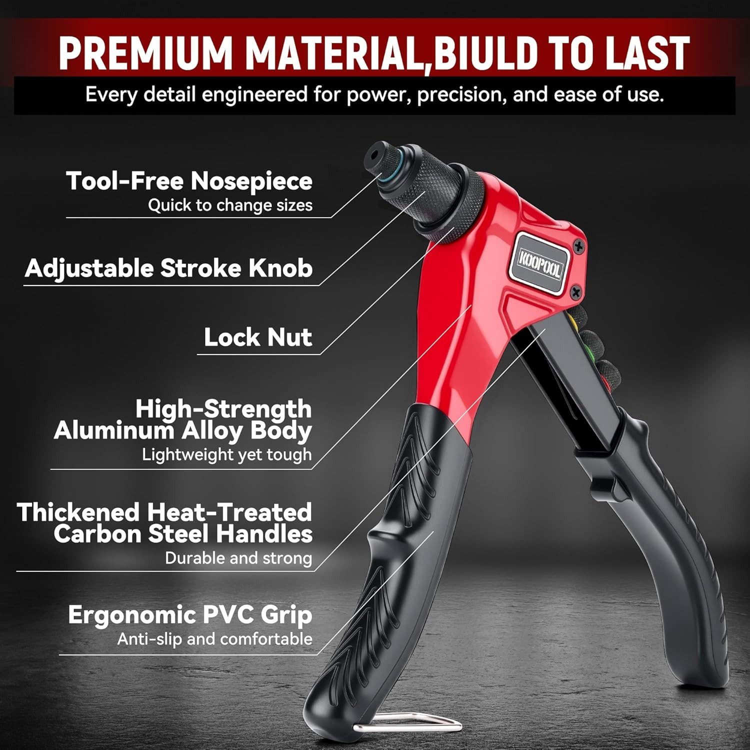 Rivet Gun Kit, Manual Pop Rivet Tool with 200 Rivets and 4 Drill Bits, 4 Tool-Fr