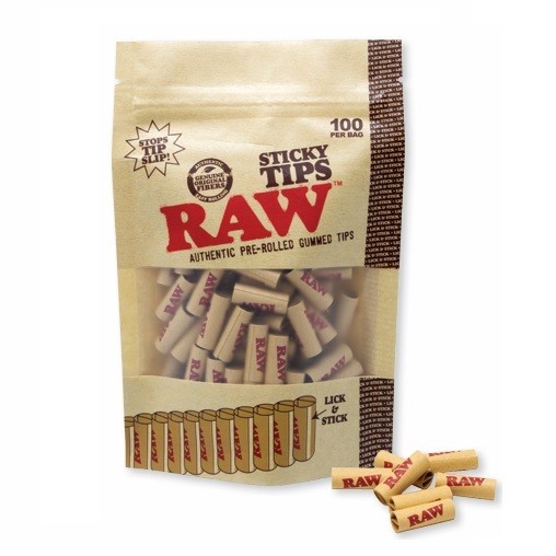 New! RAW PRE-ROLLED STICKY TIPS BAG 100ct - Lick and stick, stops the tip slip!