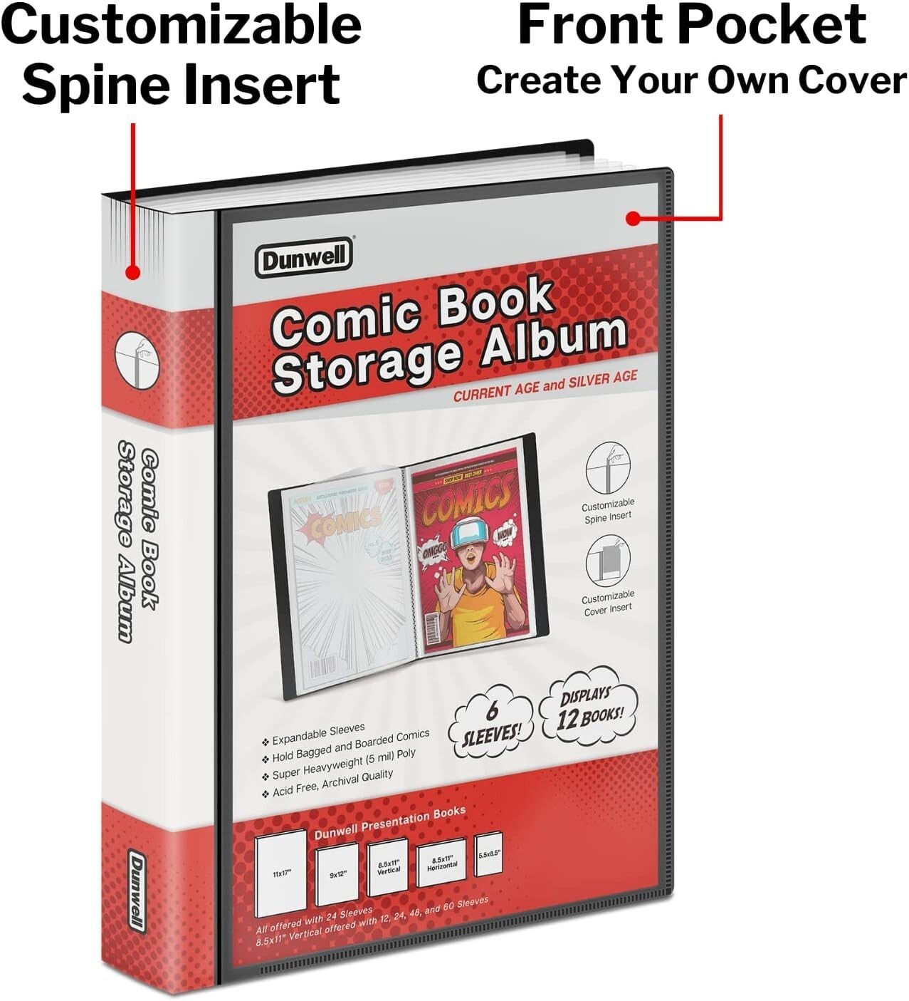 Comic Book Storage Binder –Archival Album w 6 Sleeves for Bagged &Boarded Comics