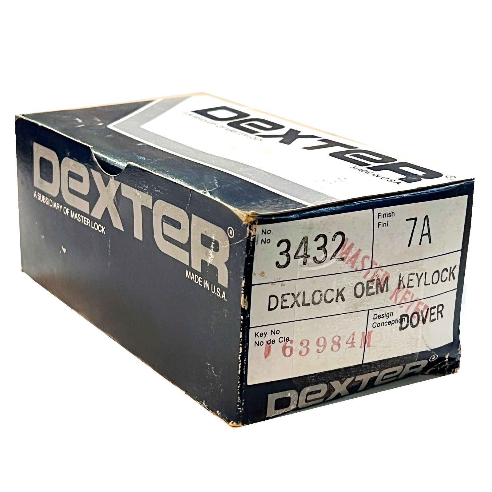 3432 DEXTER,  Dexlock OEM Keylock Dover Lock Antique Bra W. Keys/ Push lock Knop