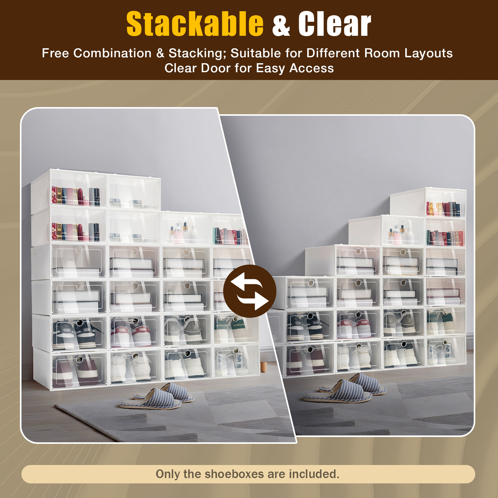 24 PCS Shoe Storage Box Clear Stackable Shoe Container XL White