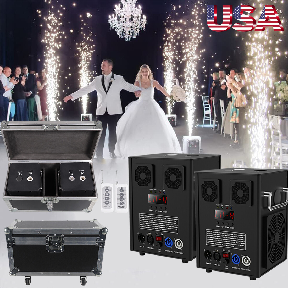 2PCS 700W DMX Cold Spark Machine Firework Machine Wedding &Flight Case