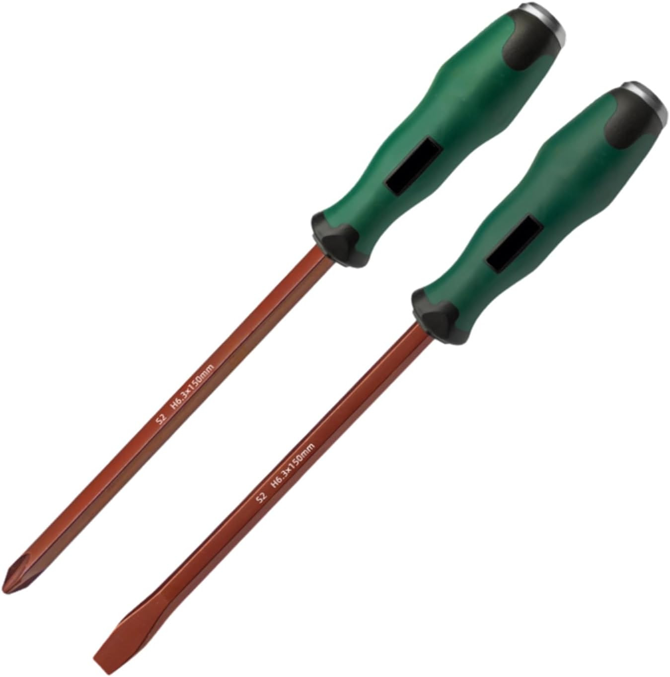 2Pc Demolition Screwdriver 6X150Mm S2 Steel Slotted PH2 Green | Strike with Conf