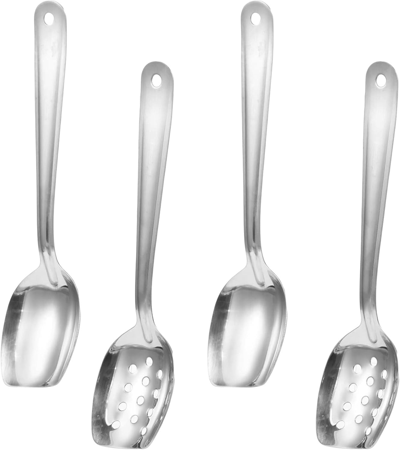 4 Pack Large Serving Spoons Flat Bottom Cooking Slotted Spoon Stainless Steel fo