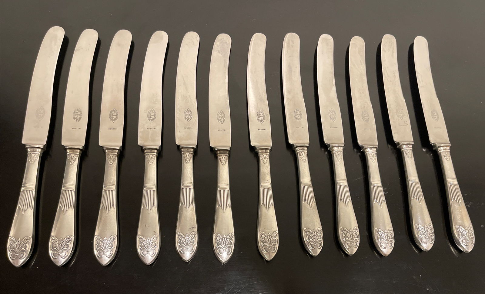 Jernbolaget Eskilstuna 875 Sterling Silver Handle Dinner Knives Set of 12