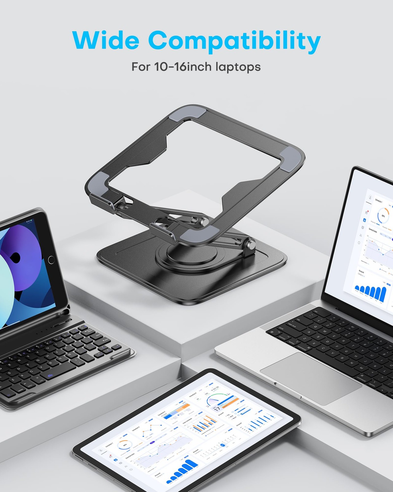 360 Rotating Laptop Stand Foldable Ergonomic Riser Metal