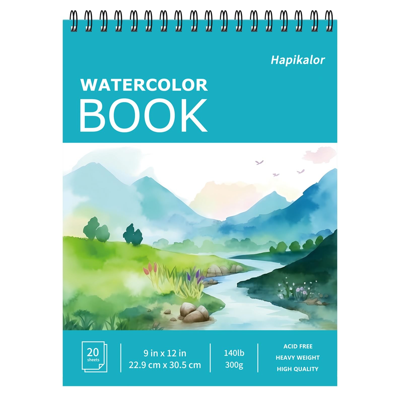 Watercolor Sketchbook 9x12 inch 1-Pack Spiral Bound 140lb Paper Teal