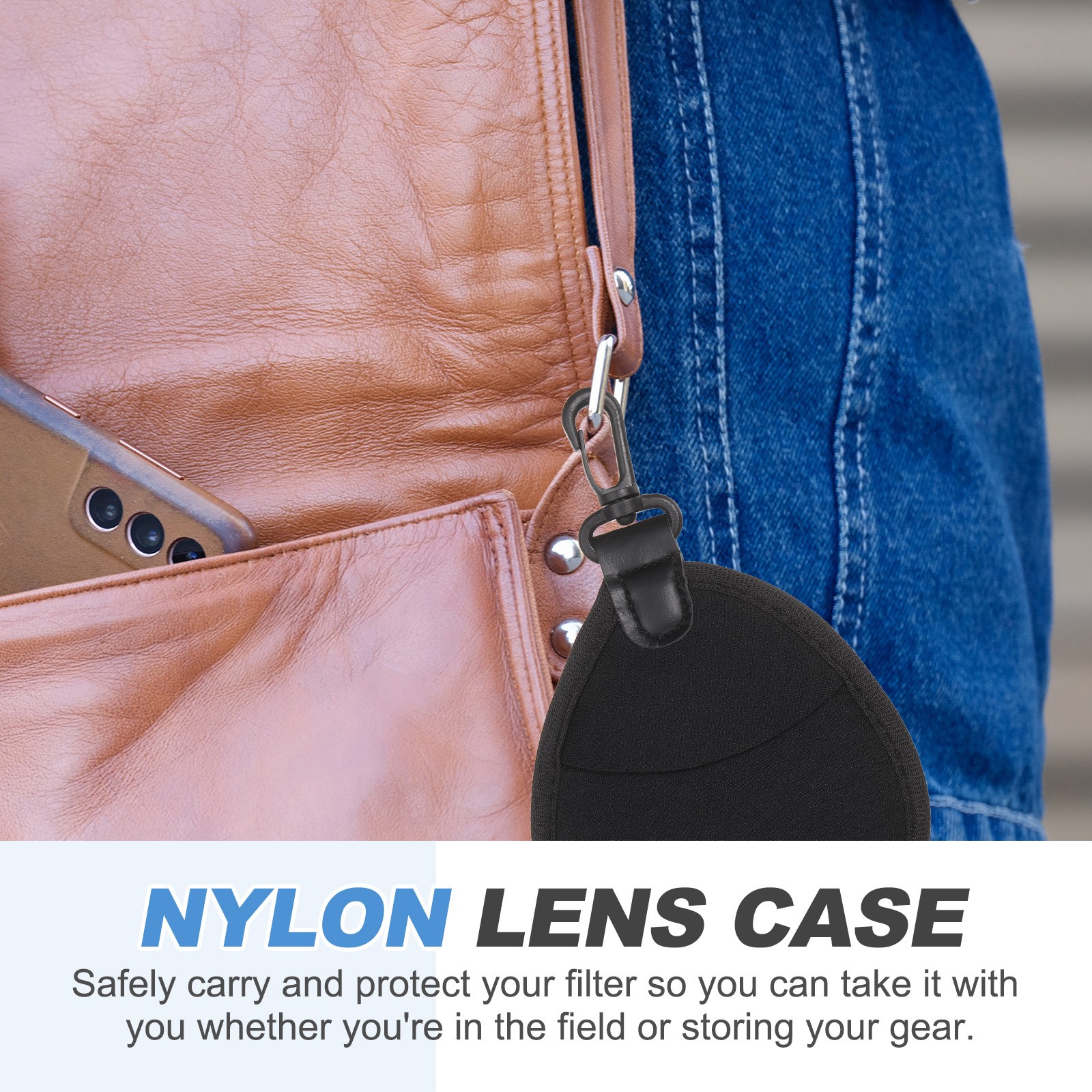 37mm Lens Filter Case, 1PCS 2 Pockets Camera Filter Carry Bag, Black