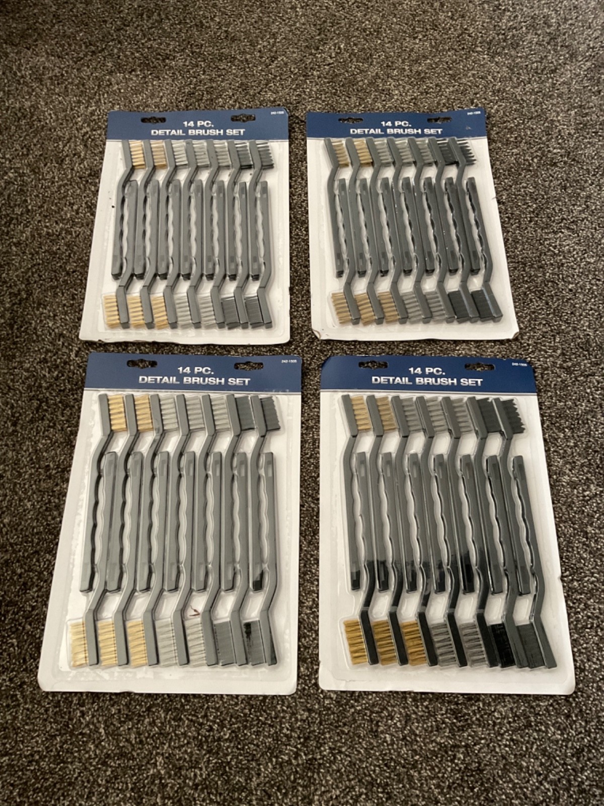 Lot of 4 brand new 14 pc (each) detail brush set-5 stainless,5 brass, 4 nylon ea
