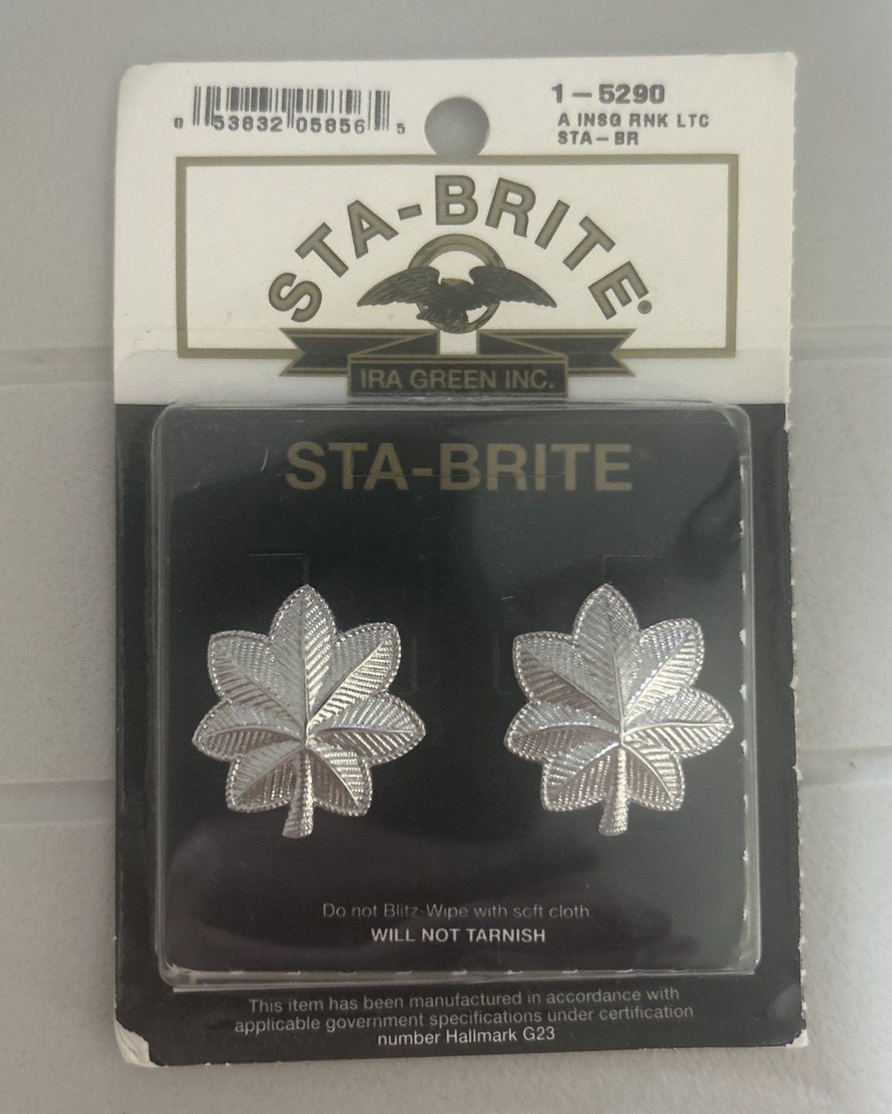 STA-BRITE U.S. Army Lieutenant Colonel LTC Rank Pins Original Packaging