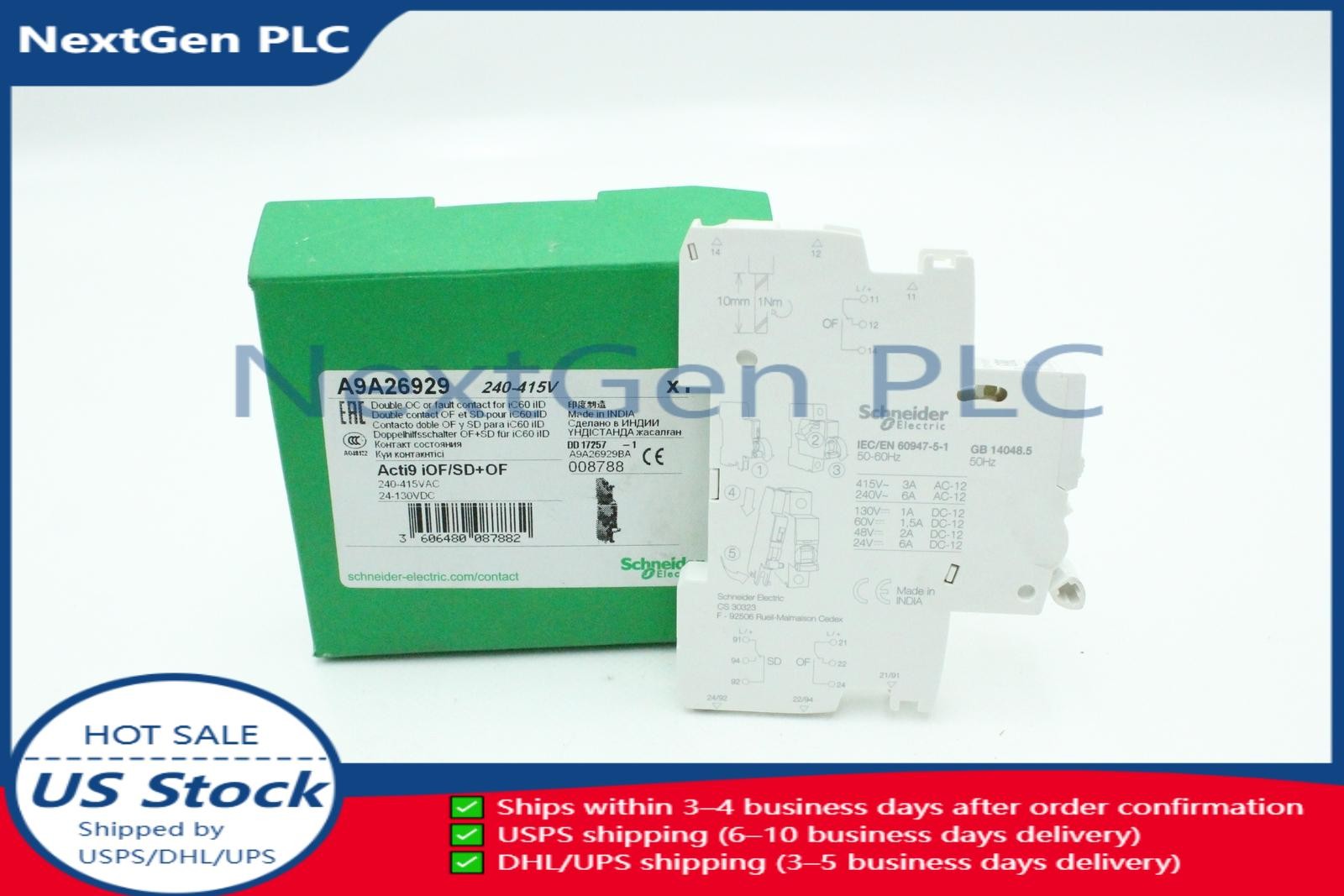Schneider Electric A9A26929 Dual Auxiliary Switch 240-415V- New Free Shipping