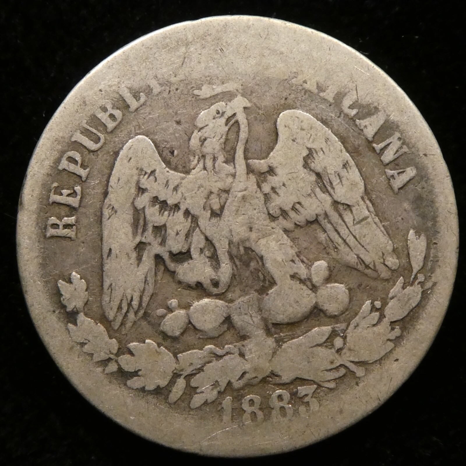 1883 Mexico 25 Centavos Zs S Zacatecas .903 Silver KM 406.9 (C986)