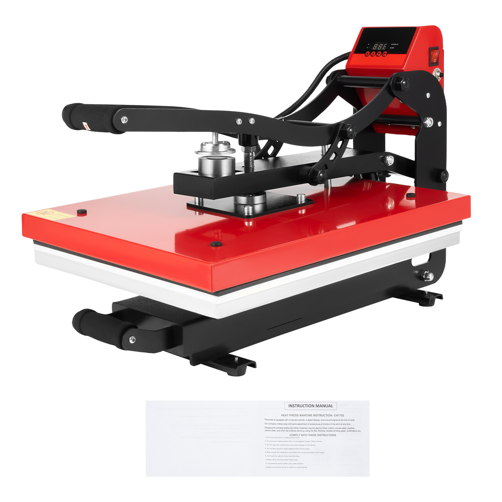 Red Slide Out Auto Open Heat Press Machine T-Shirt Clamshell Base 42*70*45.5cm