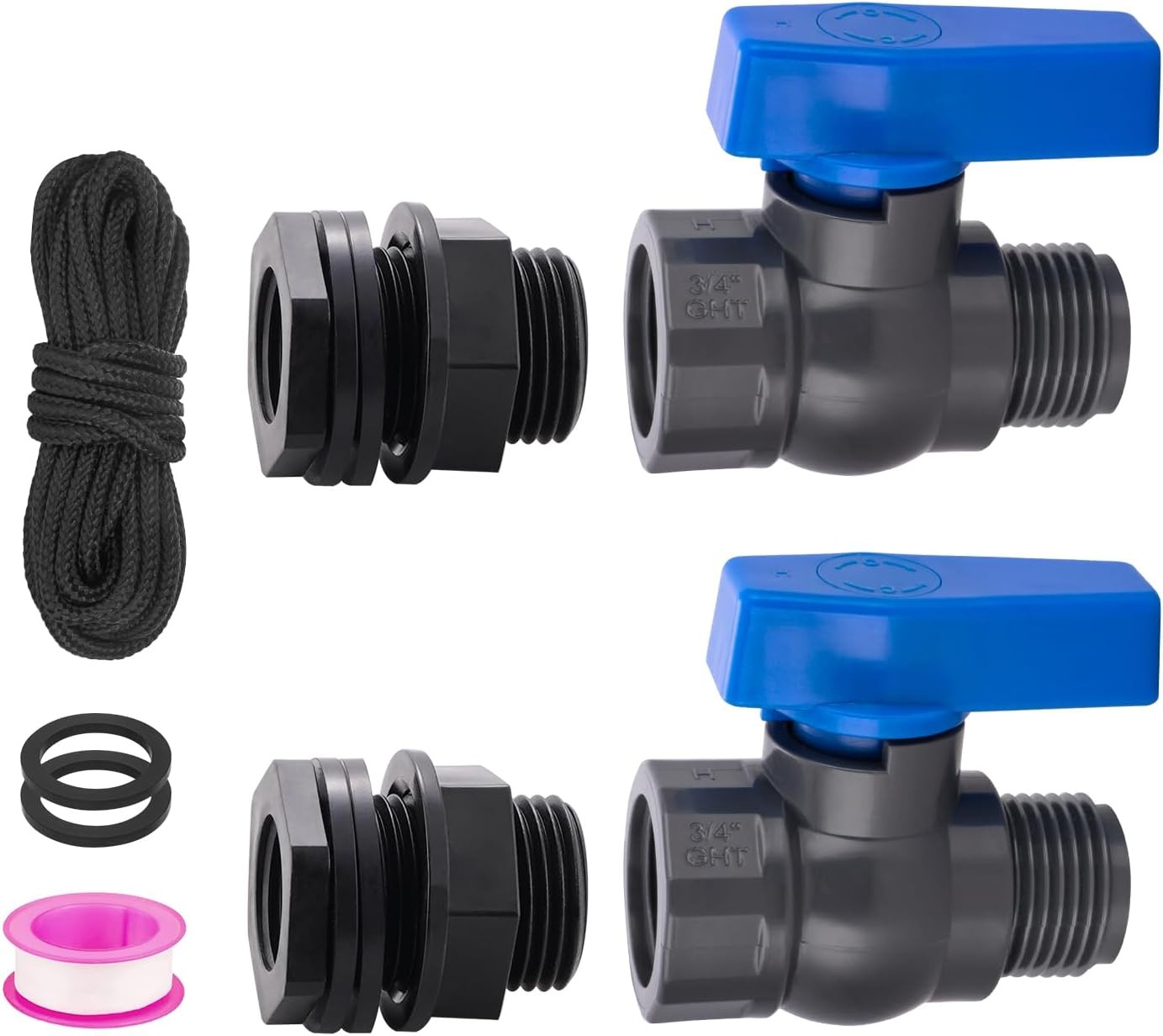 PVC Rain Barrel Spigot Kit 2 Pack 3/4" GHT 2PCS-Bulkhead connector + valve