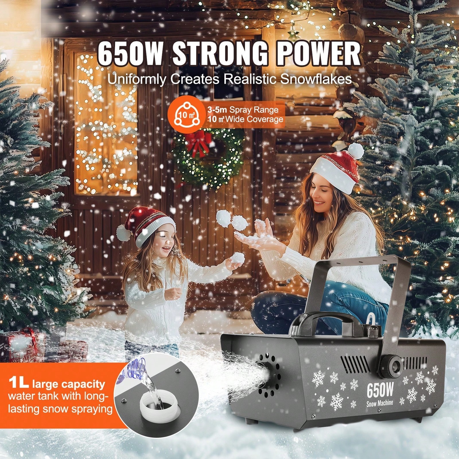650W Artificial Snow Machine Maker Wireless Remote 1L Tank Party Stage Effect