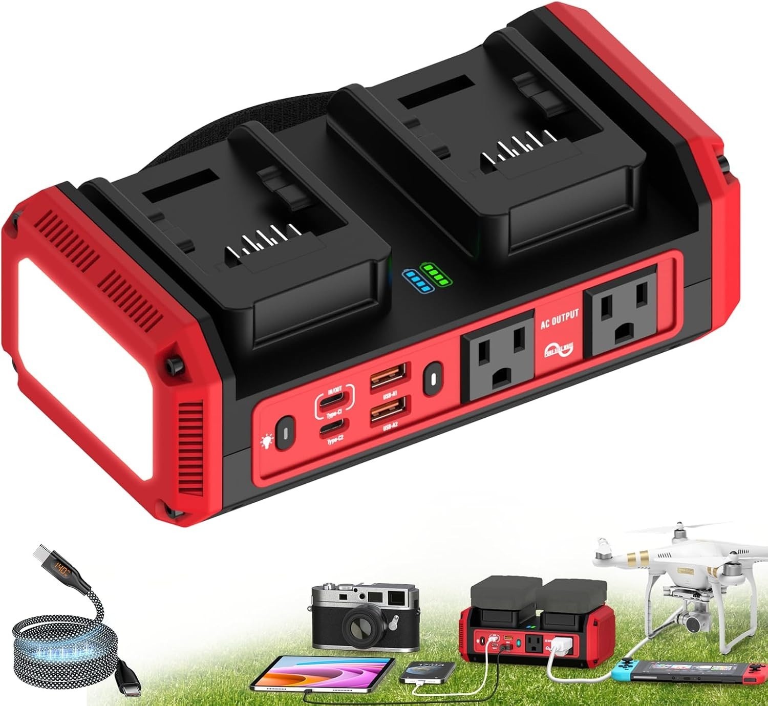 350W Power Inverter for Milwaukee M18 18V Battery 140W USB-C Fast Charger
