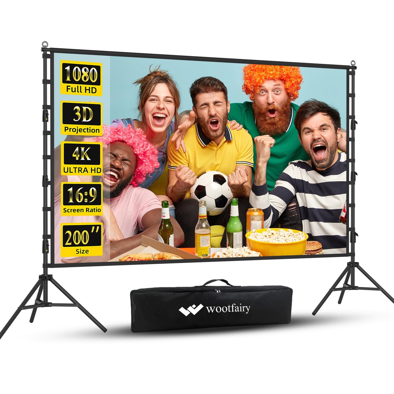 Wootfairy 200inch Outdoor Projector Screen with Stand Portable Wrinkle-Free