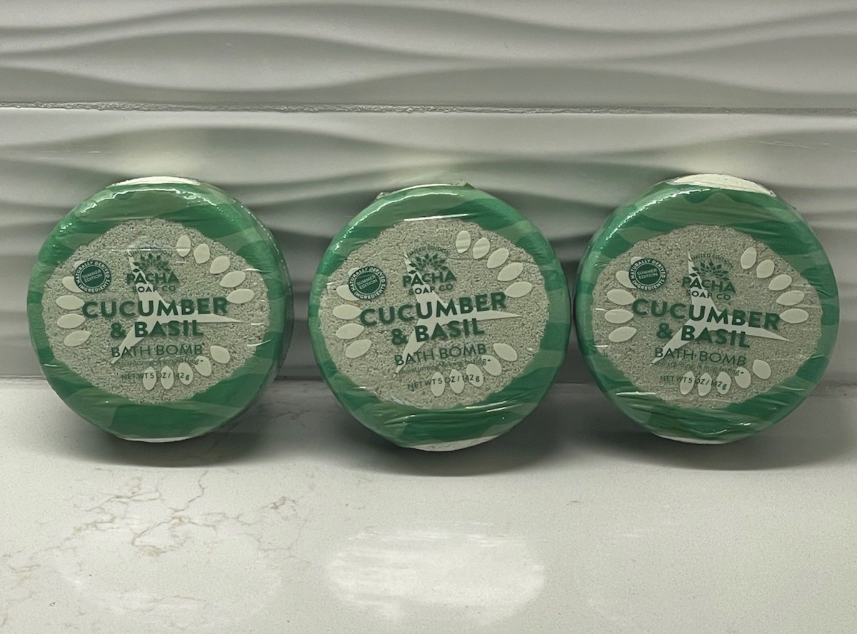 Lot Of 3 Pacha Soap Co Cucumber & Basil Bath Bomb 5oz Each - Free Shipping