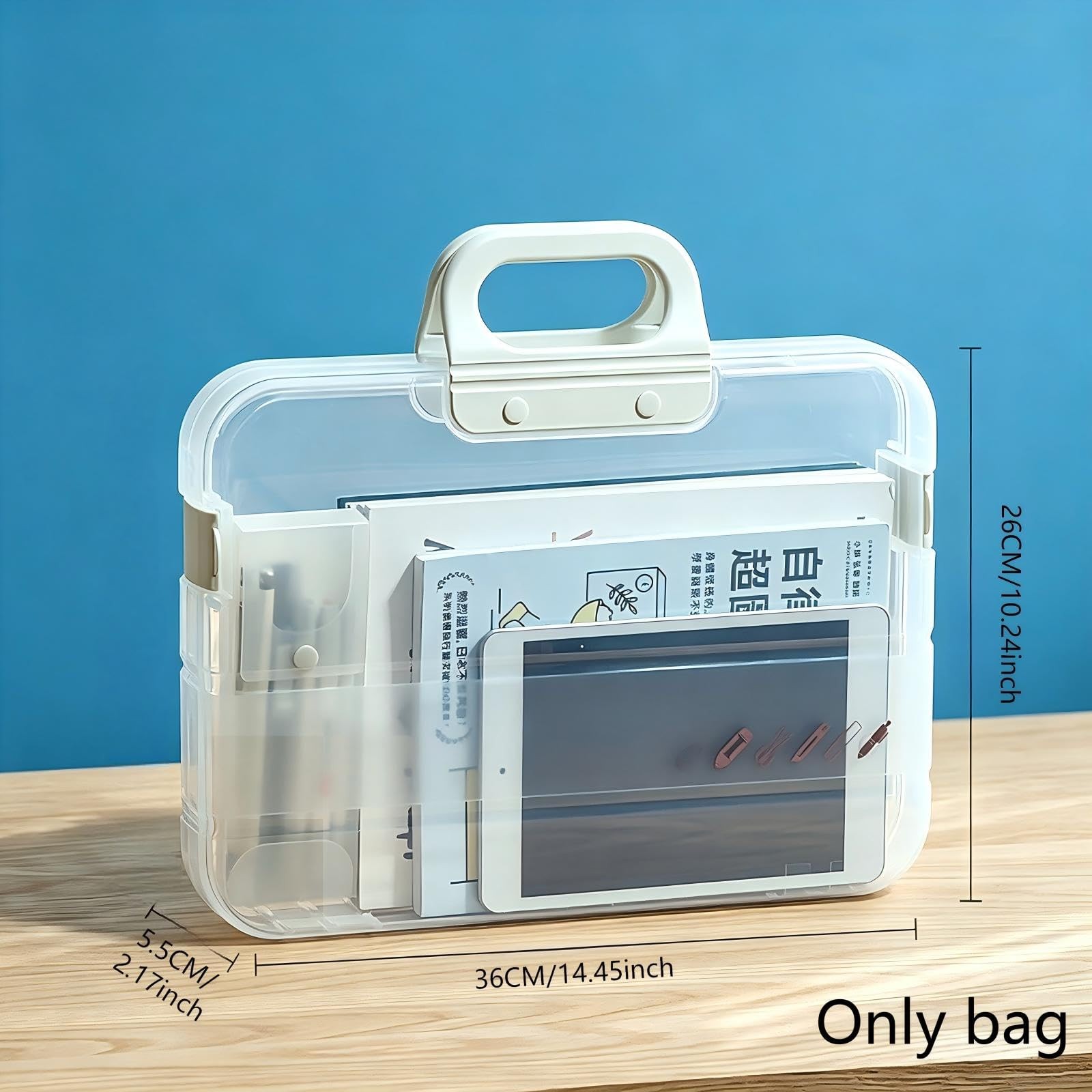 Transparent HardShell Folder A4 Plastic File Storage Box With Handle Clear