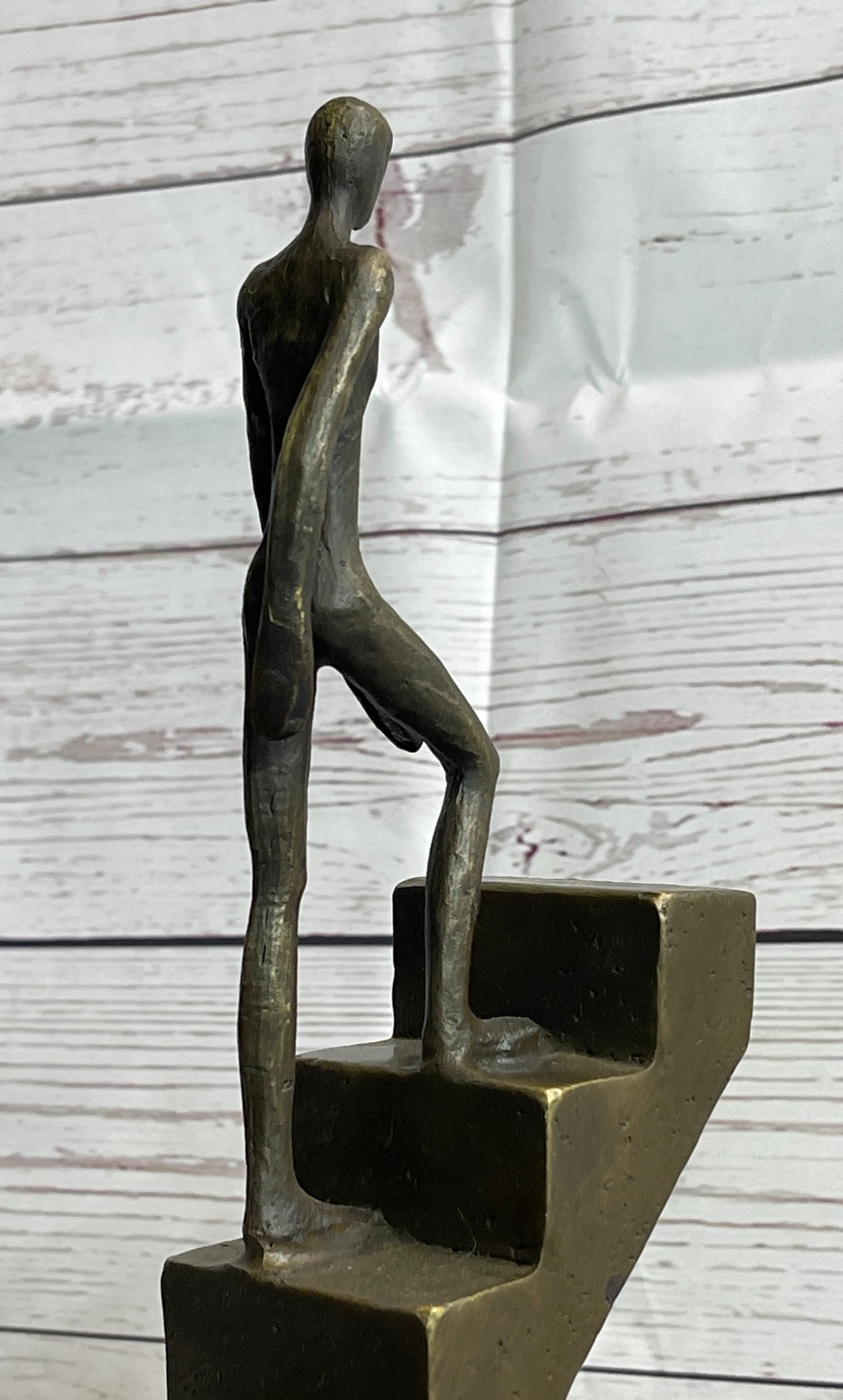 Signed Nick Mid-Century Stair Climbing Bronze Statue: Handcrafted Home Artwork