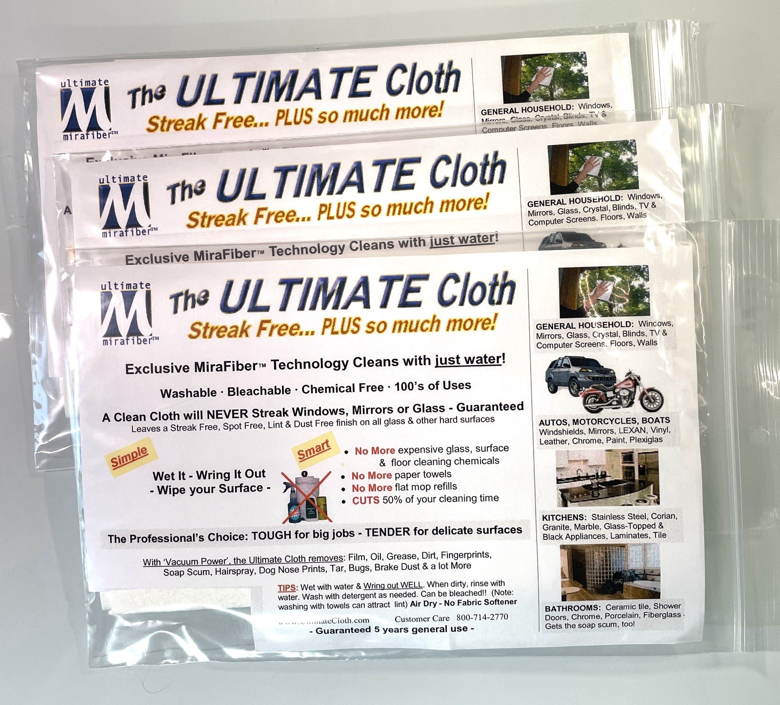 ULTIMATE CLOTH Mirafiber-3 Pack-cleans w/water-streak free-dust free-FREE SHIP