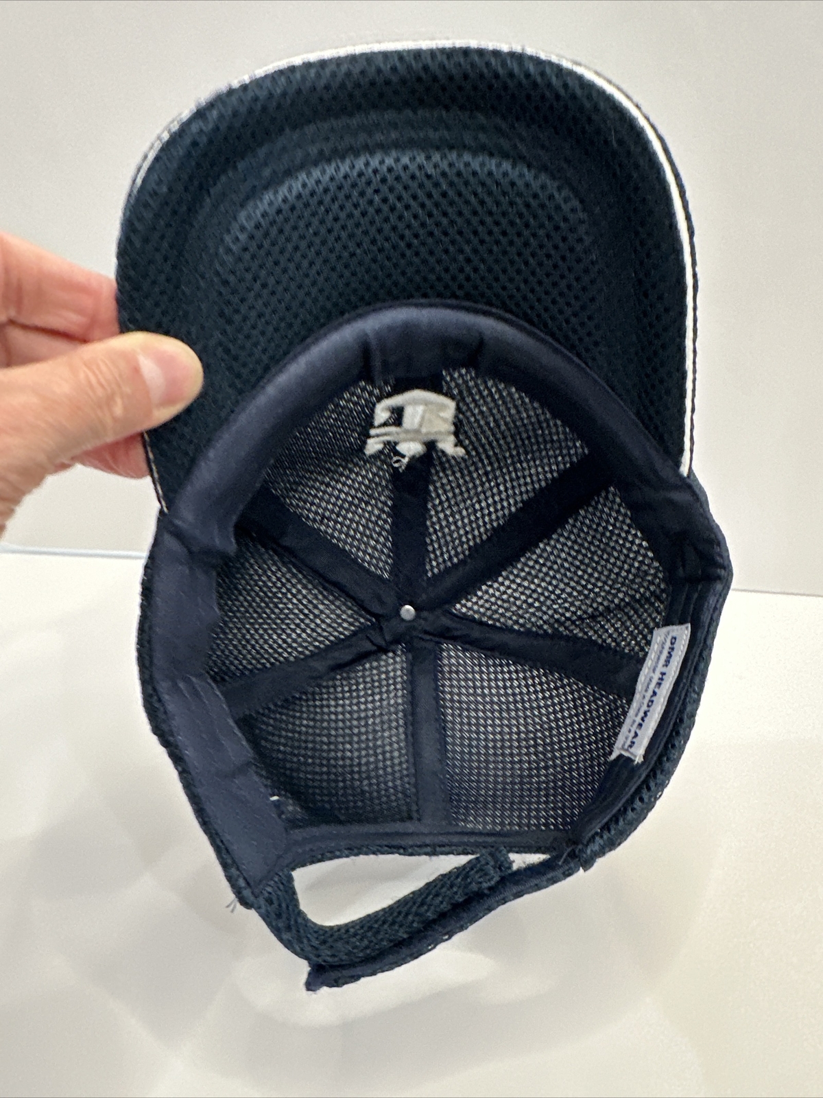 White Symbol on Navy Black Heavy Knit Mesh Hat Cap White Bill Edge Hook Loop