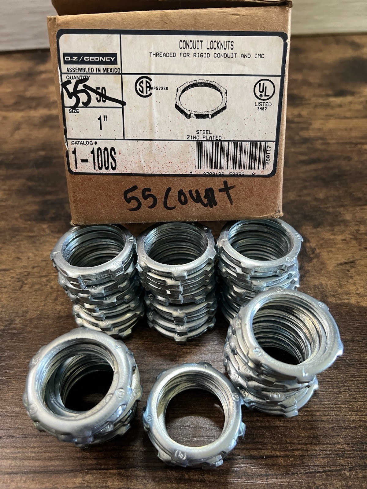 O Z Gedney 1 Inch Conduit Locknuts Steel Zinc Plated Lot of 55 NOS
