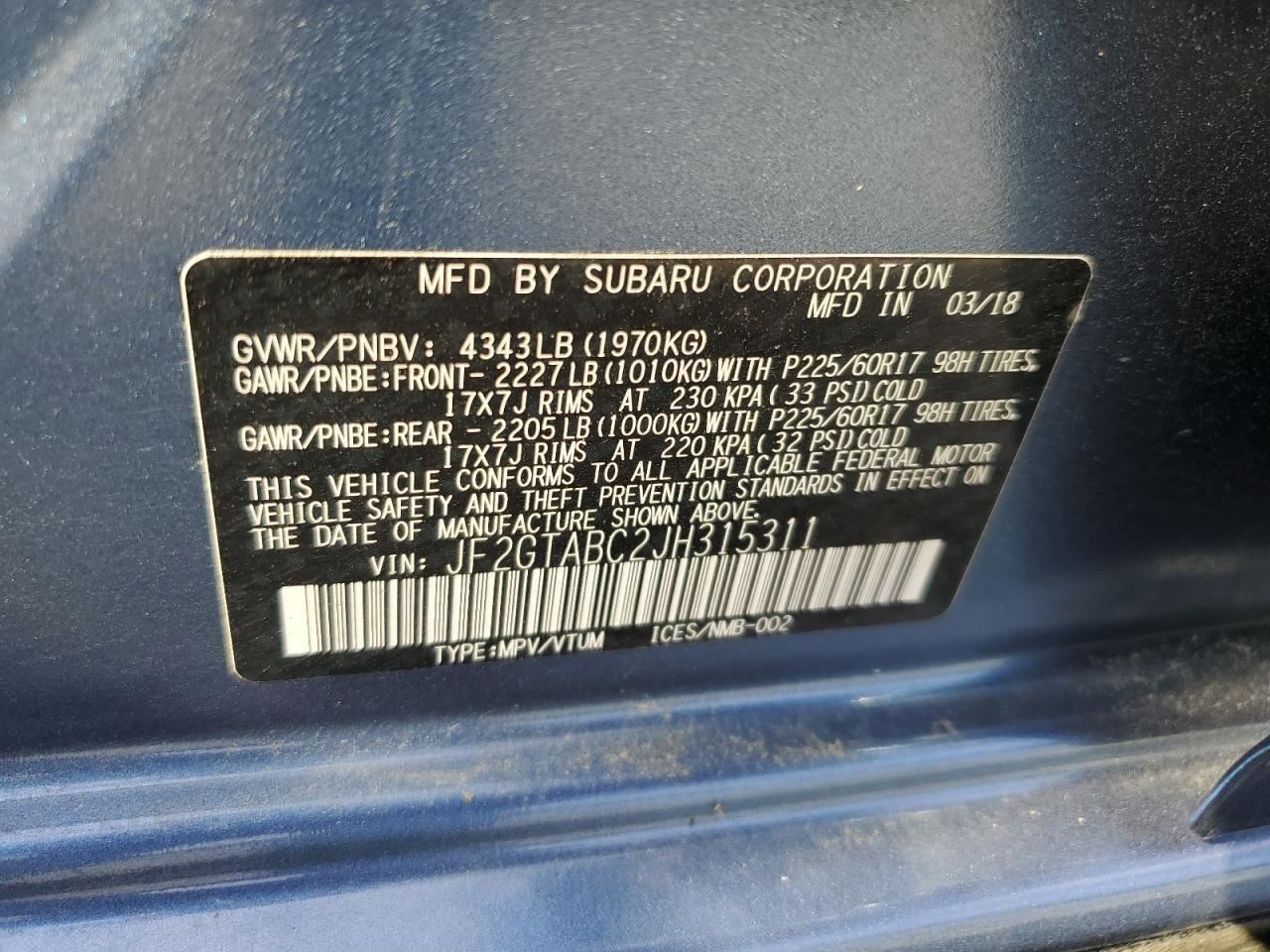 XV CROSST 2018 Glove Box 4856277