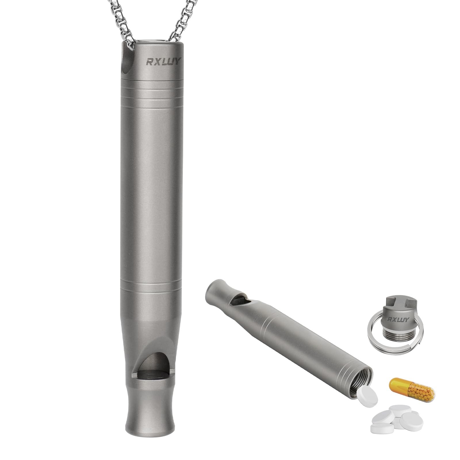 RXLUY Titanium Emergency Whistle with Hidden Pill Holder Case, Portable Water...