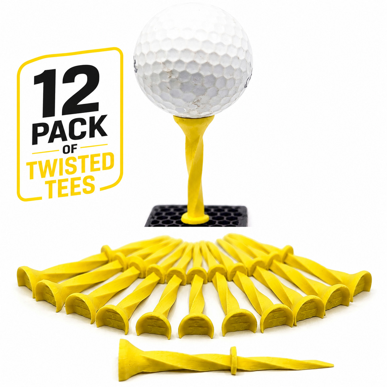 Twisted Tees 12 Pack 3-1/4in 83mm Golf Ball Step Down Driver Tee |  Low Friction