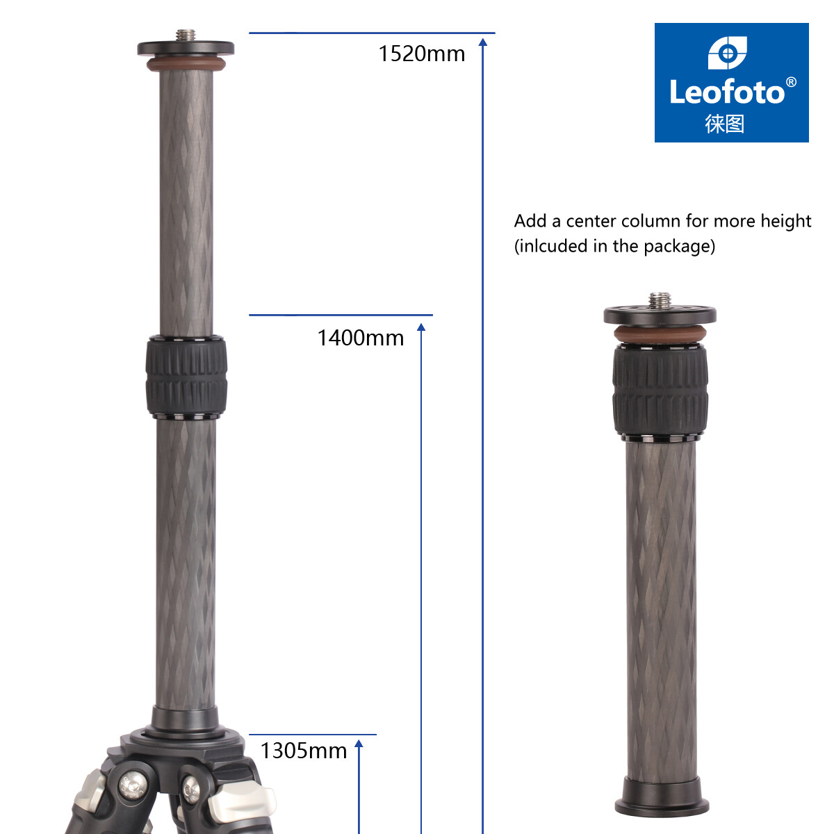 【Leofoto USA】Leofoto DC-282C Carbon Fiber Add-On 2 Section Center Column