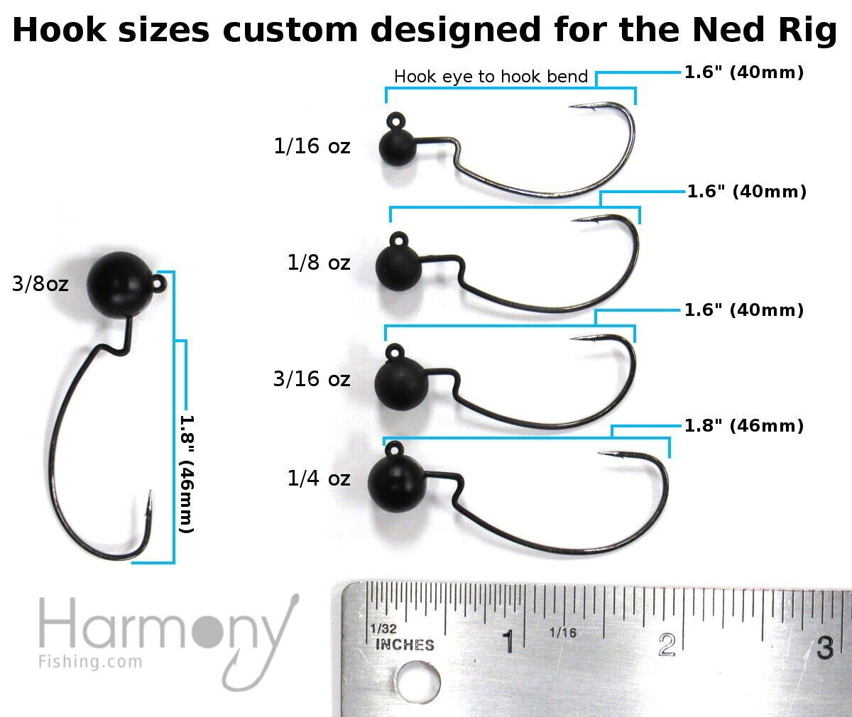 Harmony Fishing - Tungsten Offset Weedless Ned Rig Jigheads (5 Pack)